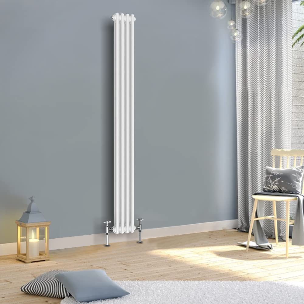 Warmehaus White 1800X200mm Vertical Traditional Radiator 2 Column Cast Iron Style Tall Upright Radiator Central Heating