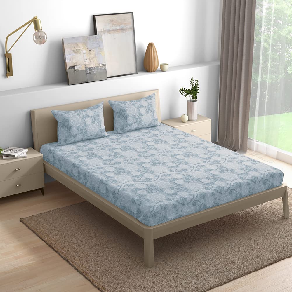 Wakefit Cotton Fitted Bedsheet | 200 TC Elastic Fitted Sheet, King Bed Bedsheet with 2 Pillow Covers | Secret - 75x72 inches