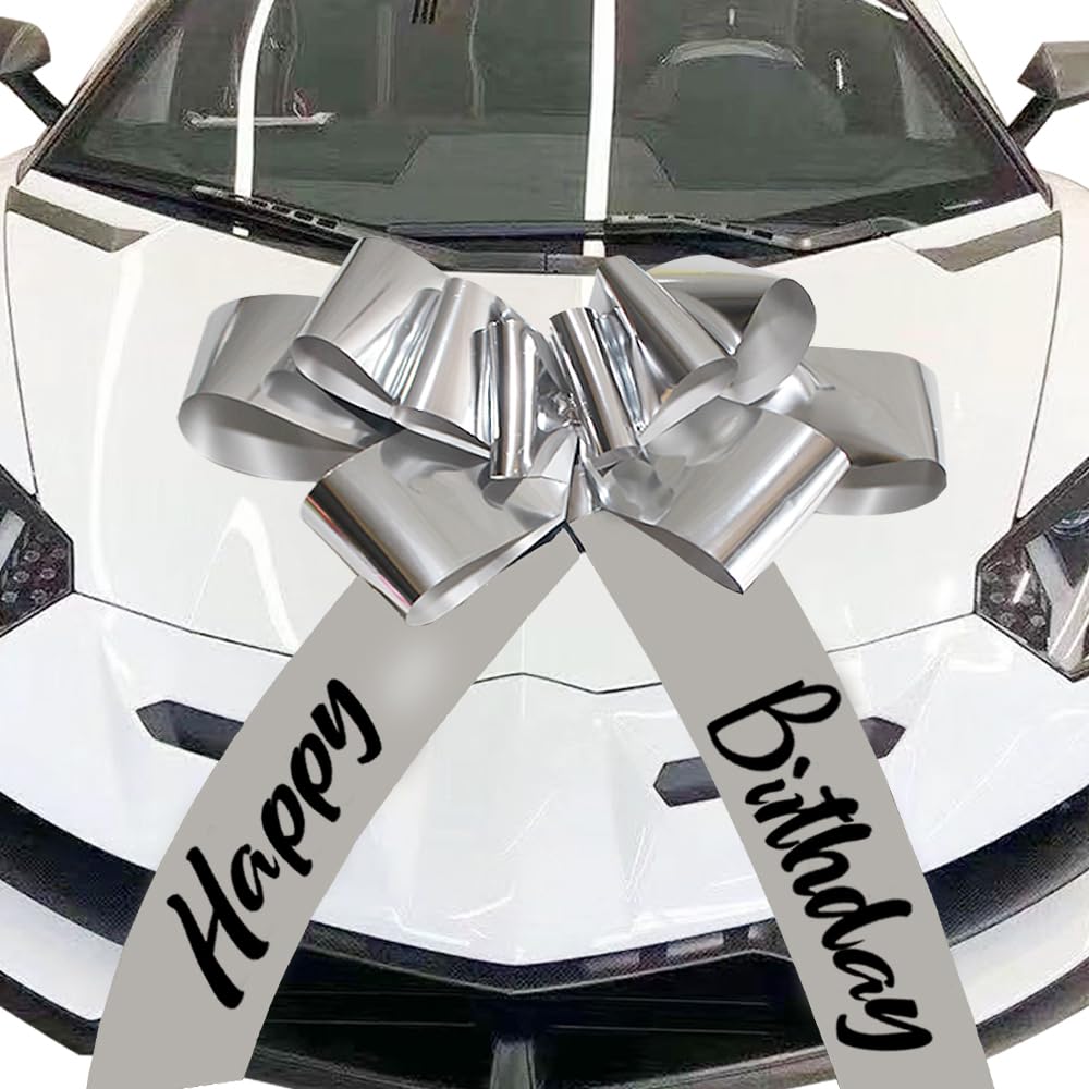 Happy Birthday Car Bow,30 Inch Big Car Bow for car,New House,Birthday Gift,Birthday Party and Other Gifts and Scene Decoration (Metallic Sliver) โ image 1