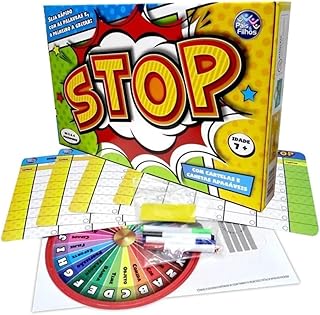 Jogo Stop Educativo com Roleta e Cartelas – Diversão em Família, Amigos, Festa e Viagem – Até 6 Jogadores