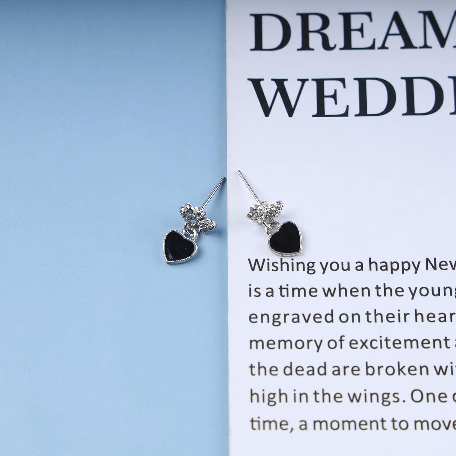 Boho Black Onyx Heart Earrings Small Bow Heart Dangle Drop Earrings Tiny Stud Earring Jewelry for Women - Image 6