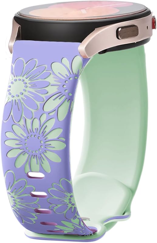 20mm Band for Garmin Vivoactive 5/6/Forerunner 165,Sunflower Engraved Women | Cute Flower Carved Two-Tone Soft Silicone Sport Strap for Forerunner 570 42mm/Galaxy Watch 7/6/5/4 40mm 44mm/Amazfit Active 2