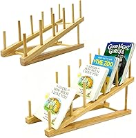 Ketifertic 2-Pack 5-Tier Bamboo Kids Book Display Stand - Toddler Wooden Bookshelf Organizer for Bedroom, Nursery, Living Room