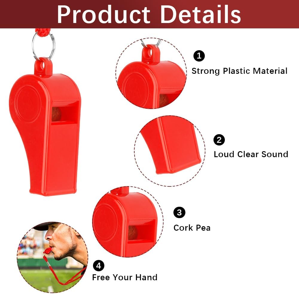 Plastic Whistles Referee Whistles with Lanyard, Loud Crisp Sound Whistle for Coaches Teachers