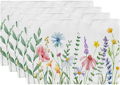 GEEORY GP023 - Juego de 4 manteles individuales de primavera de 12 x 18 pulgadas, manteles individuales para mesa de verano, granja, rústico,