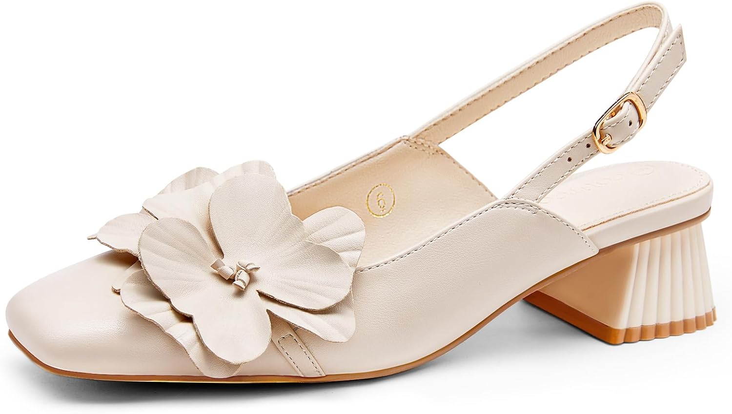 Coutgo Womens Slingback Chunky Heels Flower Closed Square Toe Pumps Work Dress Shoes(Choose a Size up)