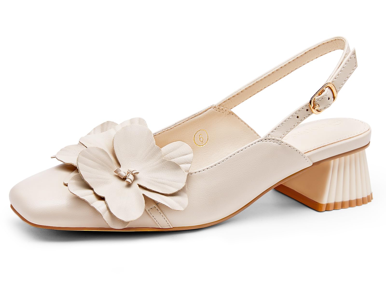Womens Slingback Chunky Heels Flower Closed Square Toe Pumps Work Dress Shoes（Choose a Size up）-image-39