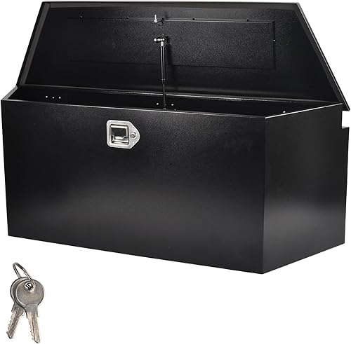 Caja de herramientas de acero negro para camión, caja de herramientas de remolque de 49 x 15 x 18.5 pulgadas con pestillo bloqueable y llaves,