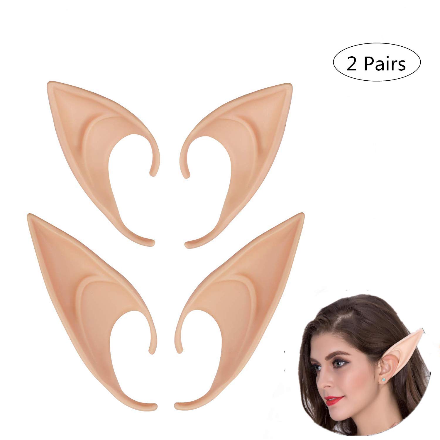 Yongbest Elf Ears,Cosplay Dress Up Ears Costume 2 Pairs Latex Elf Ear for Halloween Costume Christmas Party Cosplay