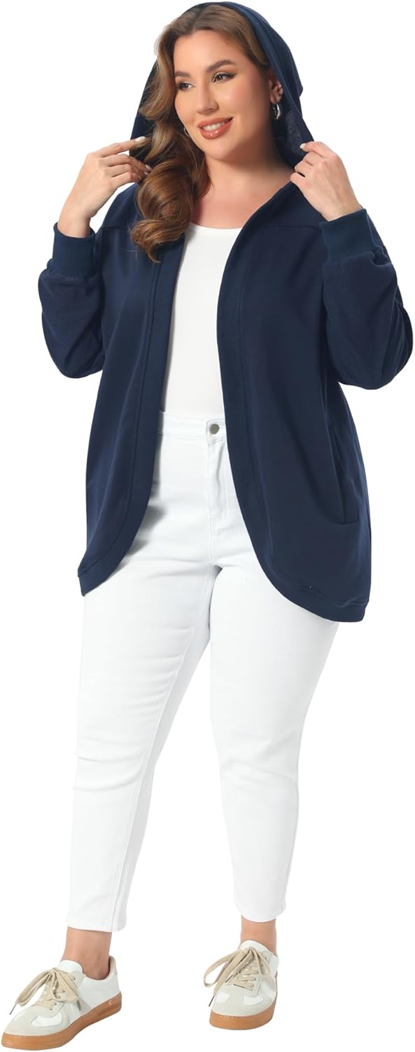 Agnes Orinda Plus Size Womens Hooded Open Front Sweatshirt Jacket with Pockets Casual Oversized Long Sleeve Hoodies