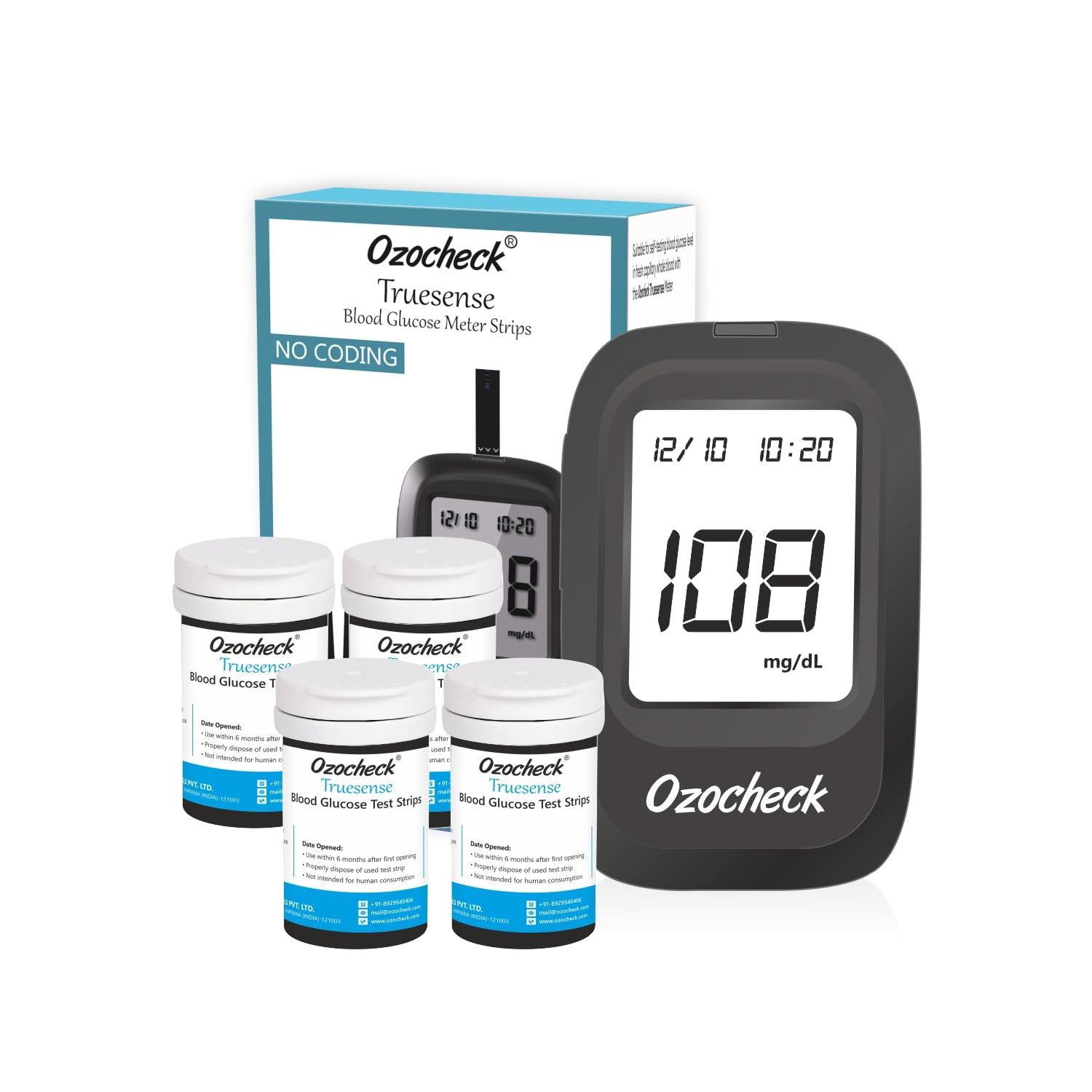 Ozocheck Truesense Glucometer machine | Simple & accurate testing | Blood sugar levels at home | Global Iconic Brand | 200 Test Strips + 10 Sterile Lancets + 1 Lancing device (B0D5DDD4PV) Amazon Price History, Amazon Price Tracker