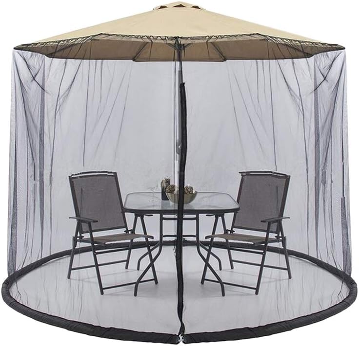 cjc Patio Umbrella M-osquito Netting with Zipper Door, Polyester Mesh Screen, Height Diameter Adjustable, for Outdoor Patio Garden