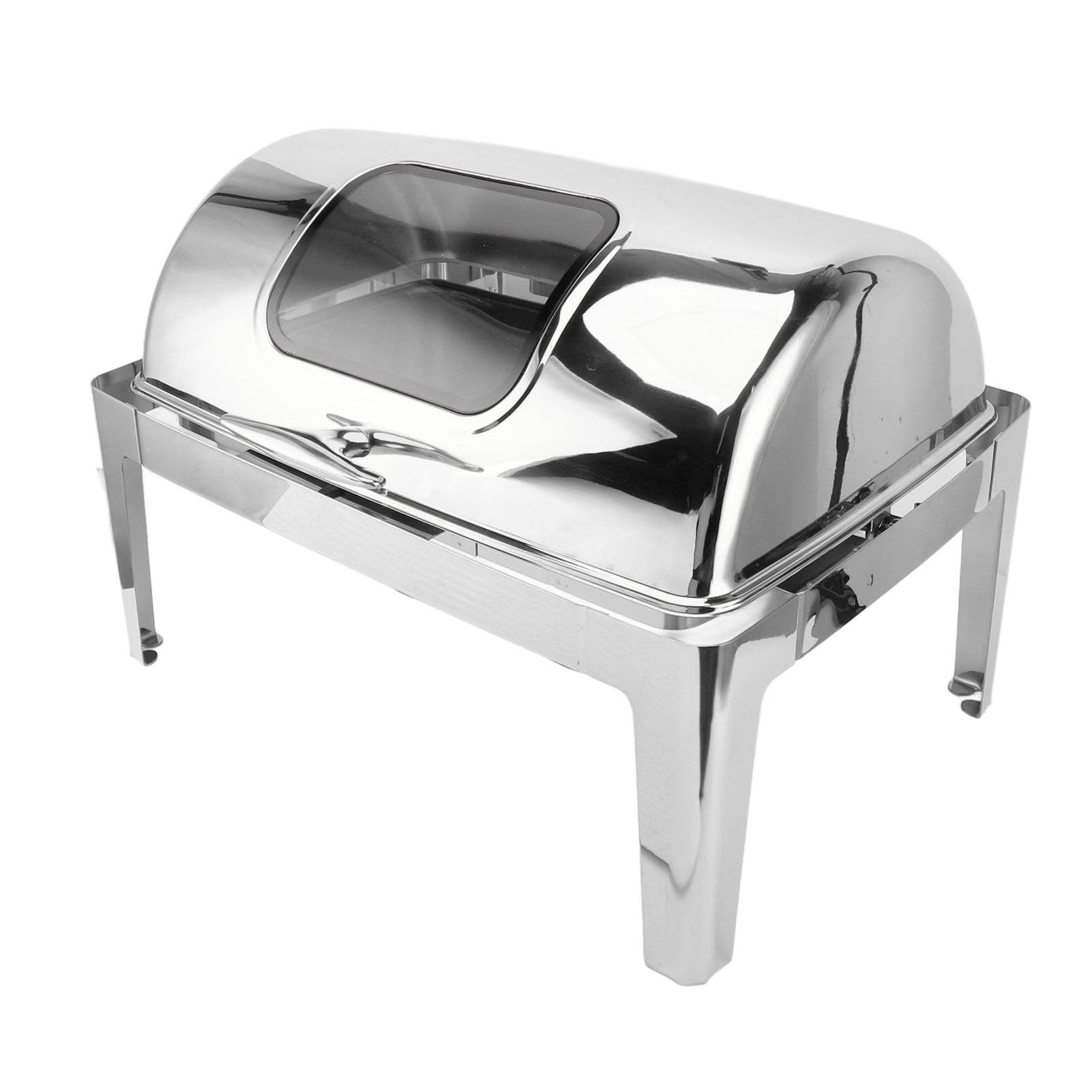 Chafing Dish, Edelstahl, Buffet-Chafer, 9 l, Buffet, Gastronomie, Speisenwärmer, transparenter Glasdeckel, Alkohol-Heizung, rechteckig (Silber)