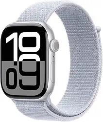 Apple Watch Series 10 GPS • Caixa prateada de alumínio – 46 mm • Pulseira loop esportiva nuvem azul