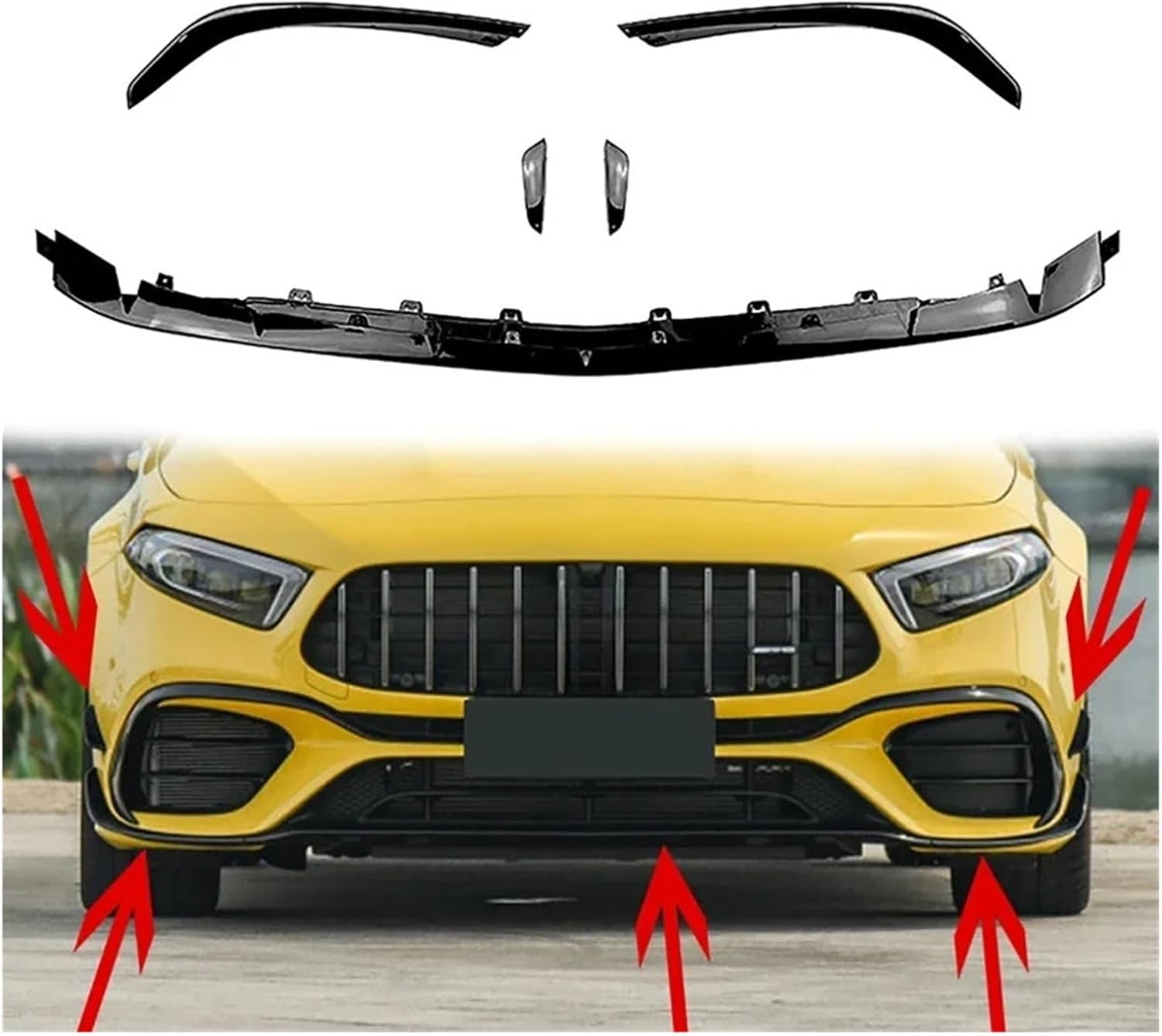 フロントバンパー 車用フロントバンパーリップスポイラー ロアブレードスプリッター Aクラス W177 A45 AMG 2019-20