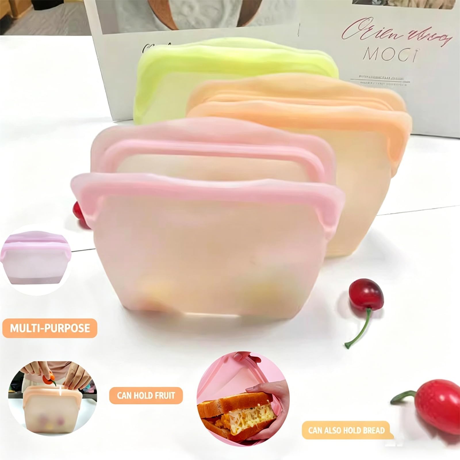 Sacchetti per alimenti in silicone, riutilizzabili, senza BPA, a prova di perdite, per cucina, congelatore verticale, capacità 1000 ml, per preparare pasti e snack