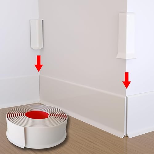Miniatura 4 de COUKIU Bloques de esquina autoadhesivos para zócalo, 4 pulgadas (ancho), 3 interiores + 3 esquinas exteriores, conector entre la base de pared, base