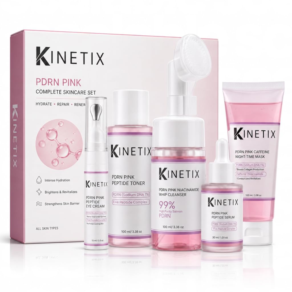 PDRN Korean Skincare Set - 5-Piece Beauty Routine for Glass Skin - Includes PDRN Serum, Peptide Toner, Face Wash, Eye Cream & Caffeine Mask - Revitalizing Anti-Aging Kit for Glowing, Firm Skin
