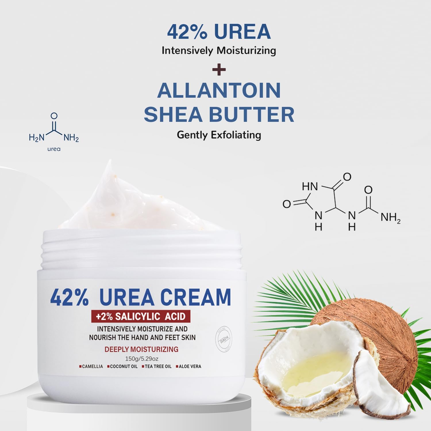 OUKEYA Urea Cream 42% plus Salicylic Acid 2%, Urea Foot Hand Cream for Dry Cracked Feet Heels, Elbows - Image 2