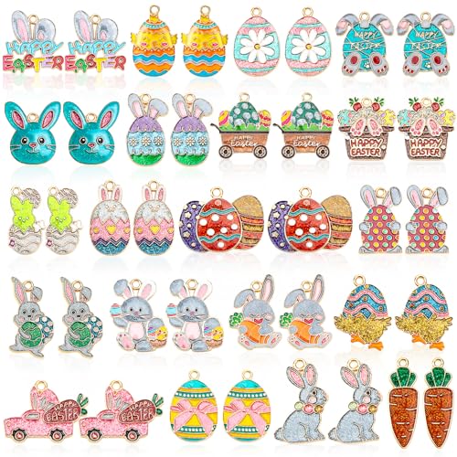 MARFOREVER Craft Charms 40 Pcs Alloy Glitter Pendants Charms Set for Keychain Bag Embellishment Bracelets Necklaces Keychains Supplies (Easter)