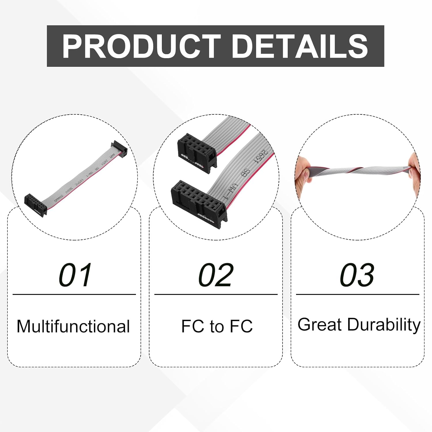 MECCANIXITY 5 Pcs IDC Flat Ribbon Cable, 2.54mm Pitch 13mm Width 10cm Long 10 to 16 Pin FC to FC Flat Ribbon Connector Jumper Wire for PC, LED Displays