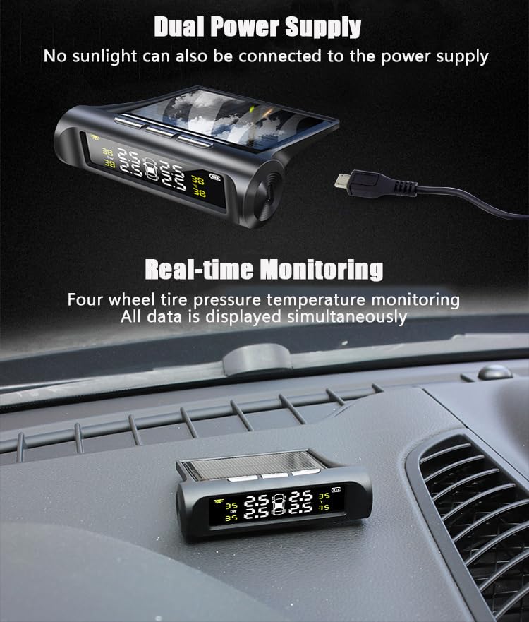 Tpms Sistema de monitoreo Alarma presión neumáticos automóvil con 4 sensores externos Pantalla Inteligente Solar Advertencia Temperatura