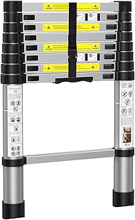 SogesGame 12.5 FT Aluminum Telescoping Extension Ladders Extendable Telescoping Ladder with Spring Loaded Locking Mechanism Non-Slip Ribbing 330 Pound Capacity EN131 Standard