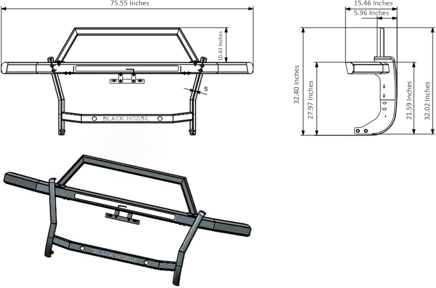 Black Horse Rambler Grille Guard Kit Modular Black Compatible with 2005-2023 Toyota Tacoma-RAGT01-PLFB