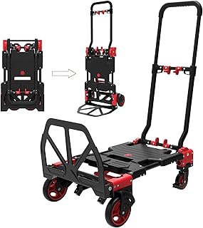 TROOZY 2-in-1 Foldable Hand Truck Dolly,330LB Heavy Duty Carrying Convertible Dolly Cart with 4 Rubber Wheels and Retractable Handle,Portable Dolly for Luggage/Travel/Office