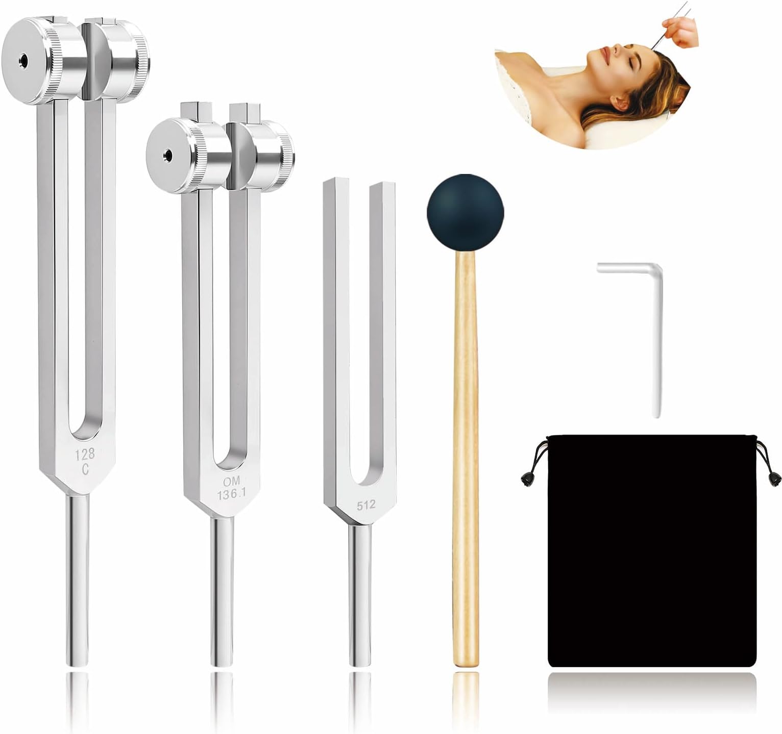 Tuning Fork Set (128Hz, 256Hz, 512Hz), Body Tuning Forks Chakra Set, for Medical Sound Healing Therapy, Meditation, DNA Repair, Reiki Energy, Guitar Tune Fork — Best Gift for Sound Healer