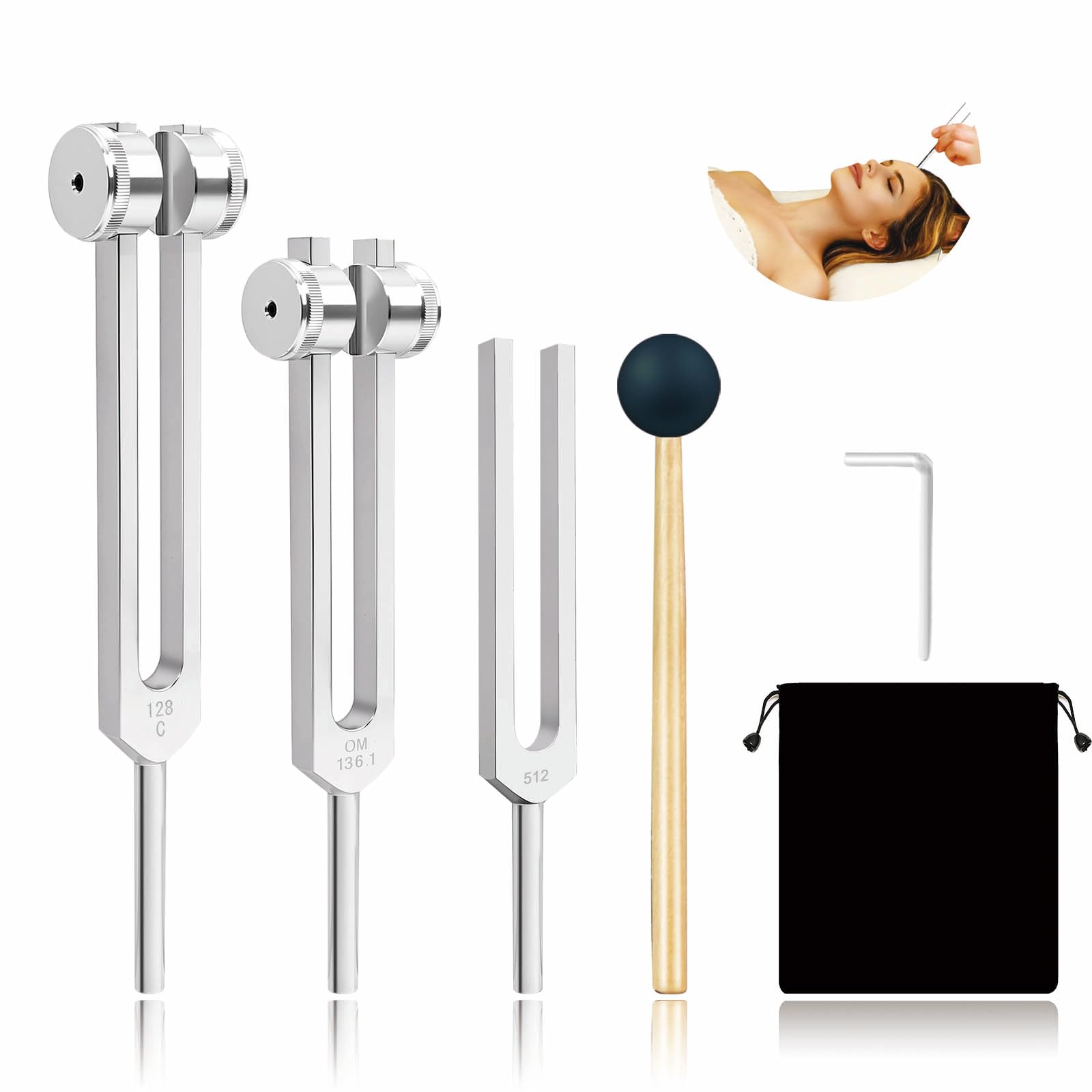 Tuning Fork Set (128Hz, 256Hz, 512Hz), Body Tuning Forks Chakra Set, for Medical Sound Healing Therapy, Meditation, DNA Repair, Reiki Energy, Guitar Tune Fork — Best Gift for Sound Healer
