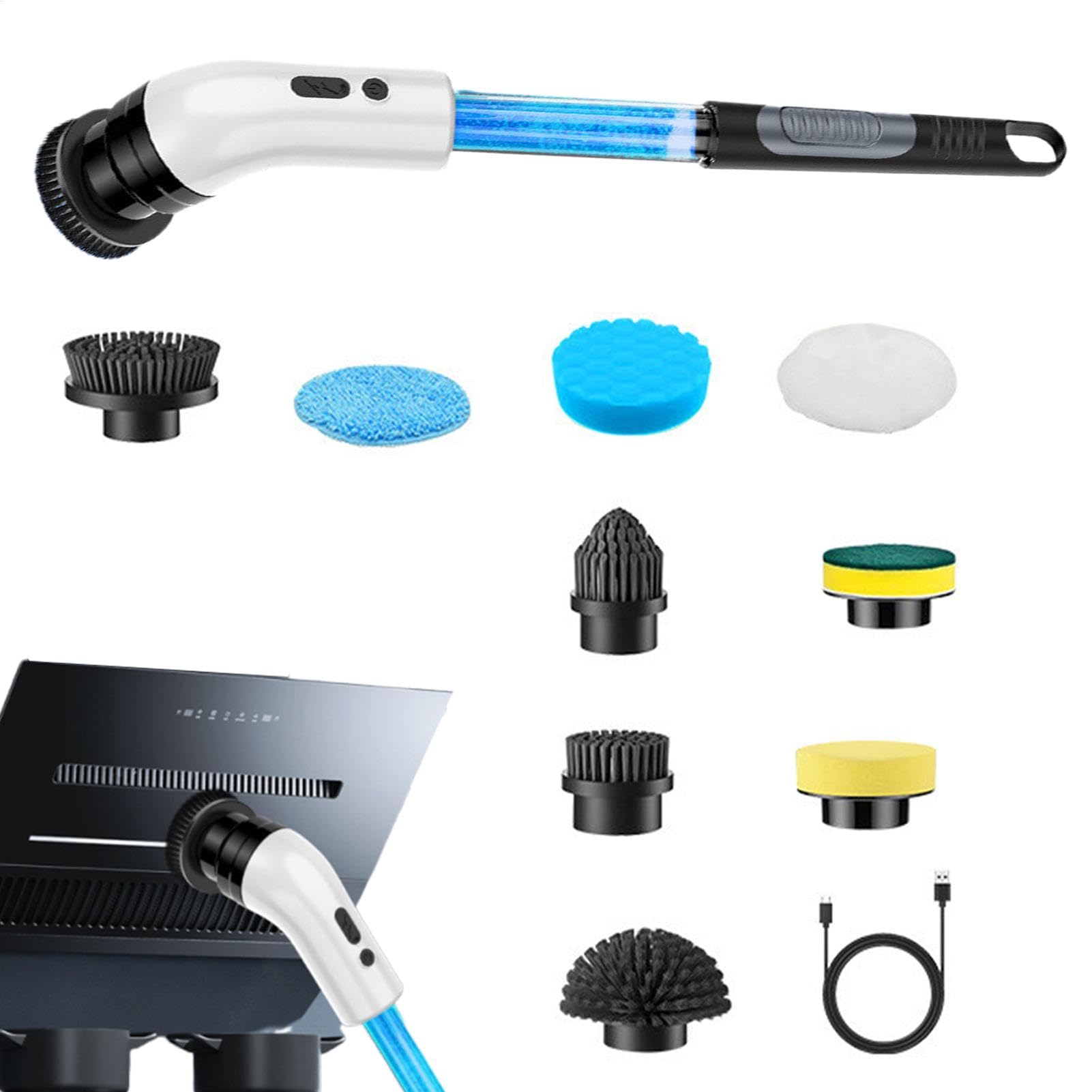 Brosse rotative motorisée à manche ajustable pour récurer la salle de bain en profondeur