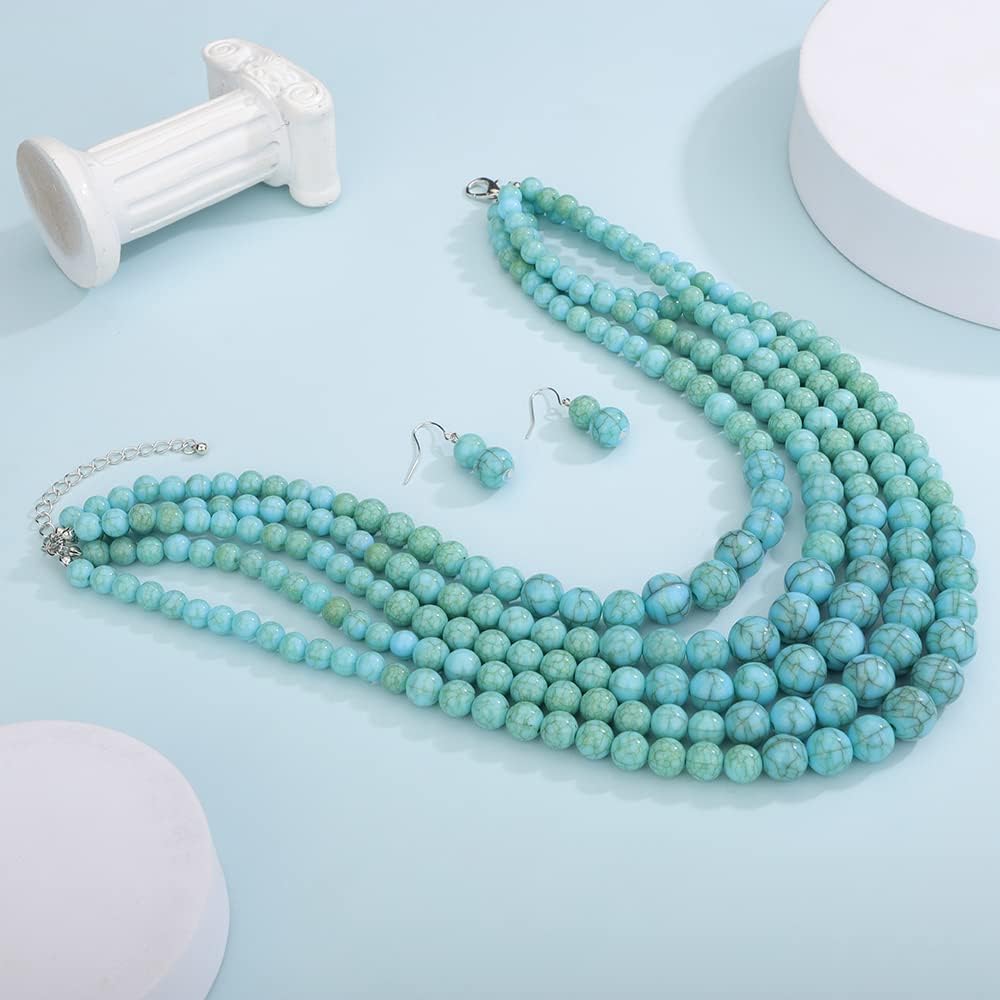 Octwine Bohemian Statement 5 Layer Green Pearl Necklace 1920s Pearl Earrings Vintage Pearl Necklace Bridal Wedding Elegant Minimalist Jewelry for Women - Image 5