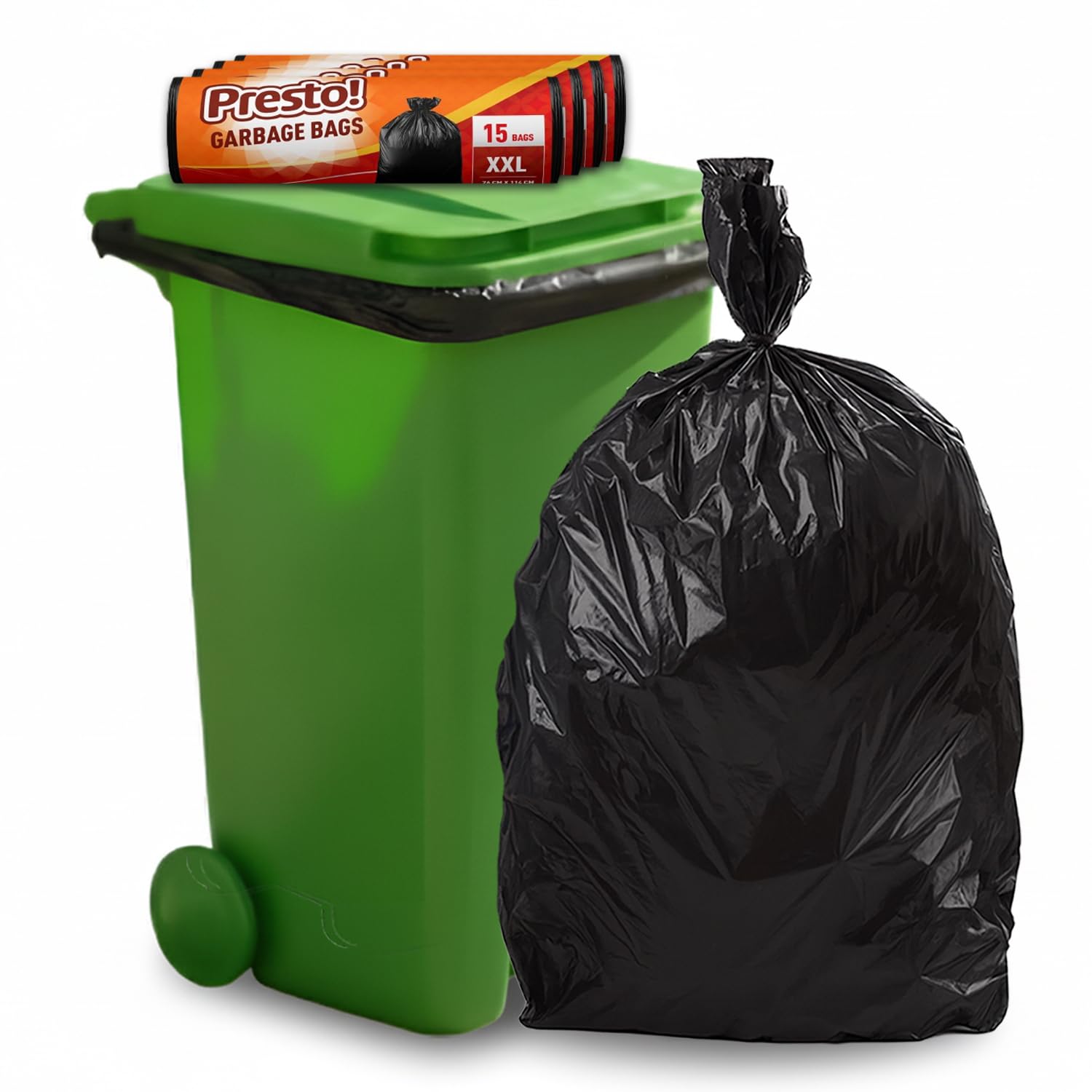 Amazon Brand - Presto! Garbage Bags | XXL | 60 Count | 15 Bags x 4 Rolls | 30 x 45 In | For Dry & Wet Waste | Black
