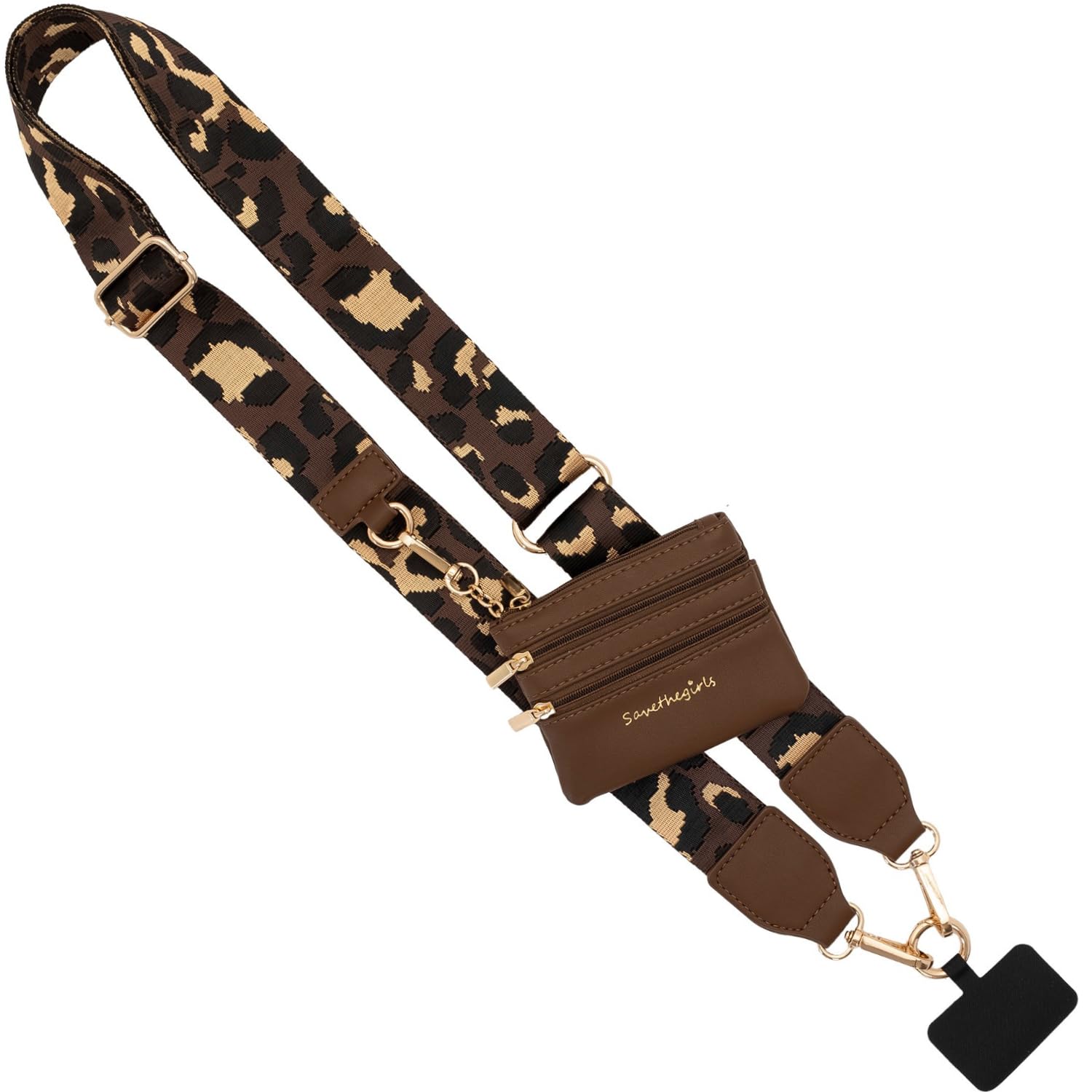Save the Girls Clip &amp; Go Phone Lanyard with Wallet Pouch, Leopard