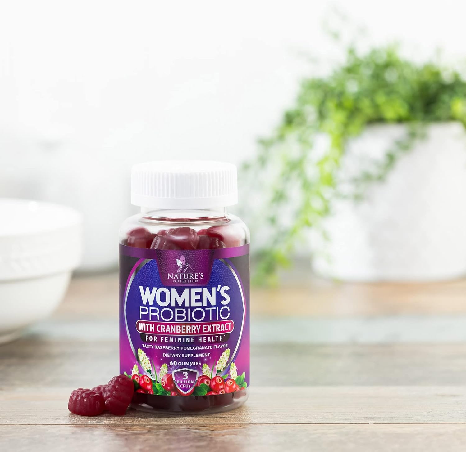 Women’s Probiotic Gummy with Cranberry, Vegan Probiotic Strains, Over 3 Billion CFU, Supports Immune, Digestive, Urinary & Vaginal Health, Probiotics for Women, Non-GMO, Gluten Free - 60 Gummies