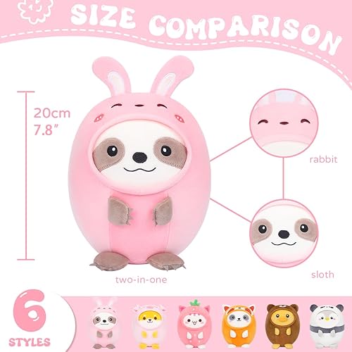 Miniatura 7 de AIXINI Bonita almohada de peluche de conejo perezoso de 8 pulgadas, suave peluche Kawaii perezoso con traje de conejo, regalo para niños