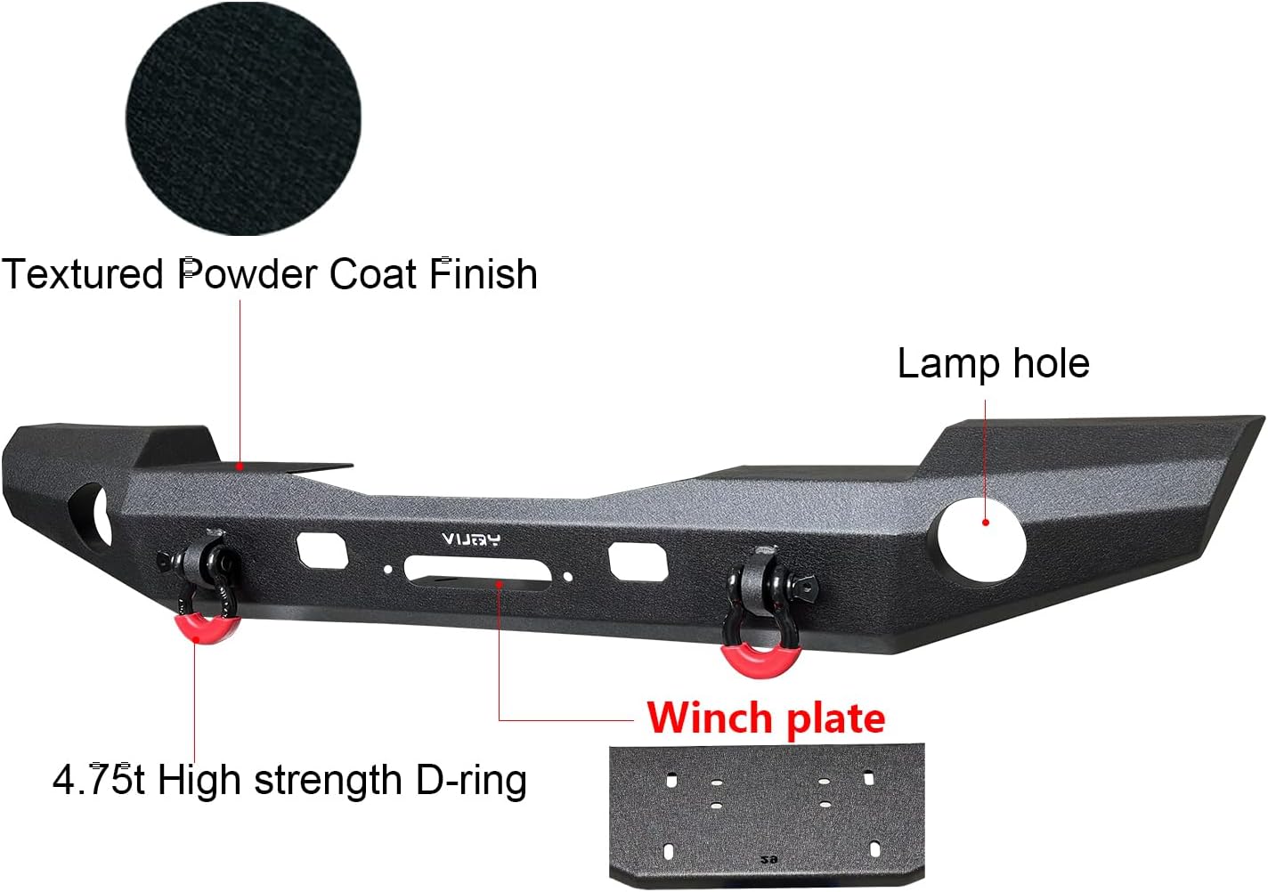 Front Bumper Textured Black for 2007-2026 Jeep Wrangler JK/JKU/JL/JLU and 2020-2026 Gladiator JT