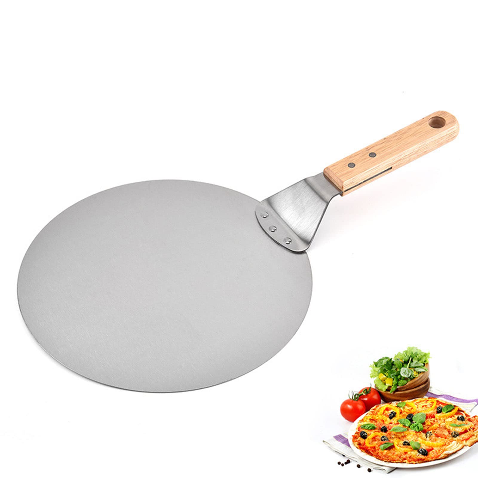 Pelle à Pizza en Acier Inoxydable 430 avec Manche en Bois, 25,4 cm, argentée, 44,1 x 25,3 cm