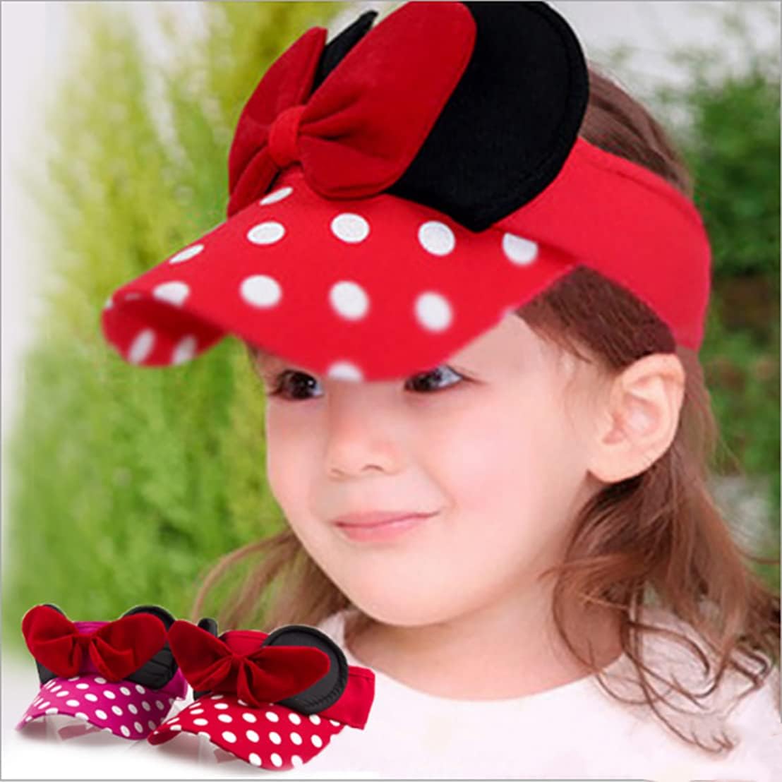 D.O.T Mouse Ear Hat Baby Toddler Girls Sun Visor Hat Adjustable Polka Dots Empty Top Baseball Cap with Bow for Kids Ages 1-5 D.O.T Mouse Ear Hat Baby Toddler Girls Sun Visor Hat Adjustable Polka Dots Empty Top Baseball Cap with Bow for Kids Ages 1-5