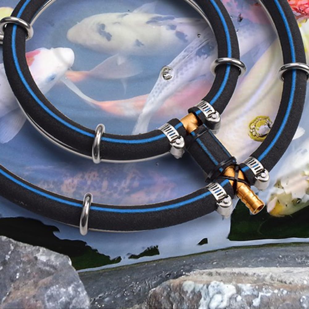 NiwugadyAquarium Round Air Bubble Diffuser Ring, 25cm double circle Fish Tank Aquarium Bubbler with Bottom Metal Counterweight Brass Tracheal Interface for Aquarium and Fish Tank