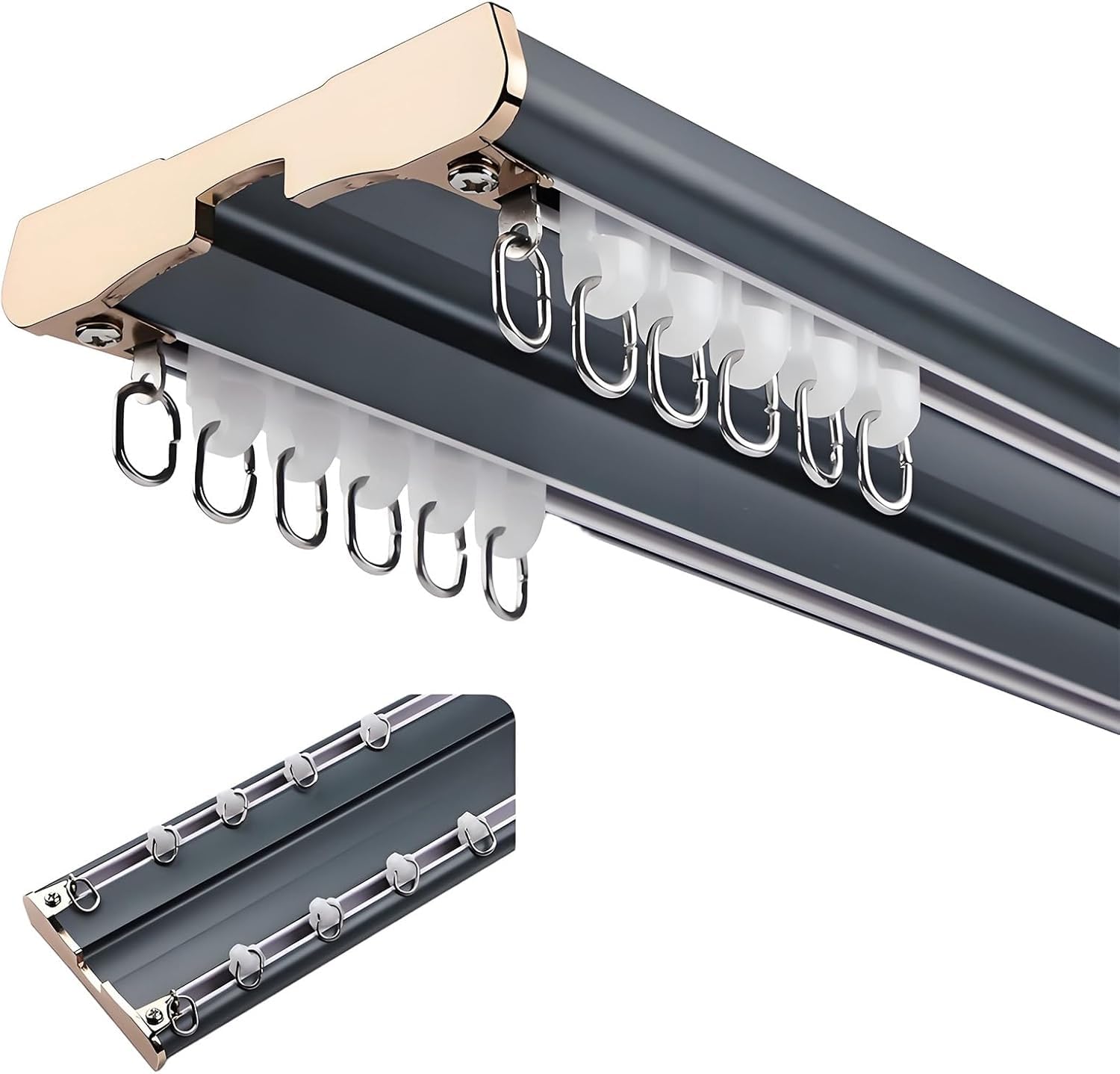 DLLDQBD Bedroom Double Curtain Track System Heavy Duty Conjoined Curtain Rail Ceiling Mount Streamline Aluminium Curtain Rod Set For Office Home Room Divider(Size:5.0FT/150CM,Color:D)