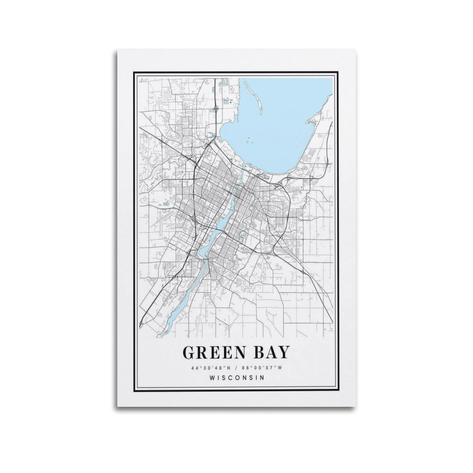 xiaoxiaoshen Green Bay Wisconsin Map Canvas Poster Wall Art Prints Room Aesthetic Murals Bedroom And Living Decorations 24x36inch(60x90cm)
