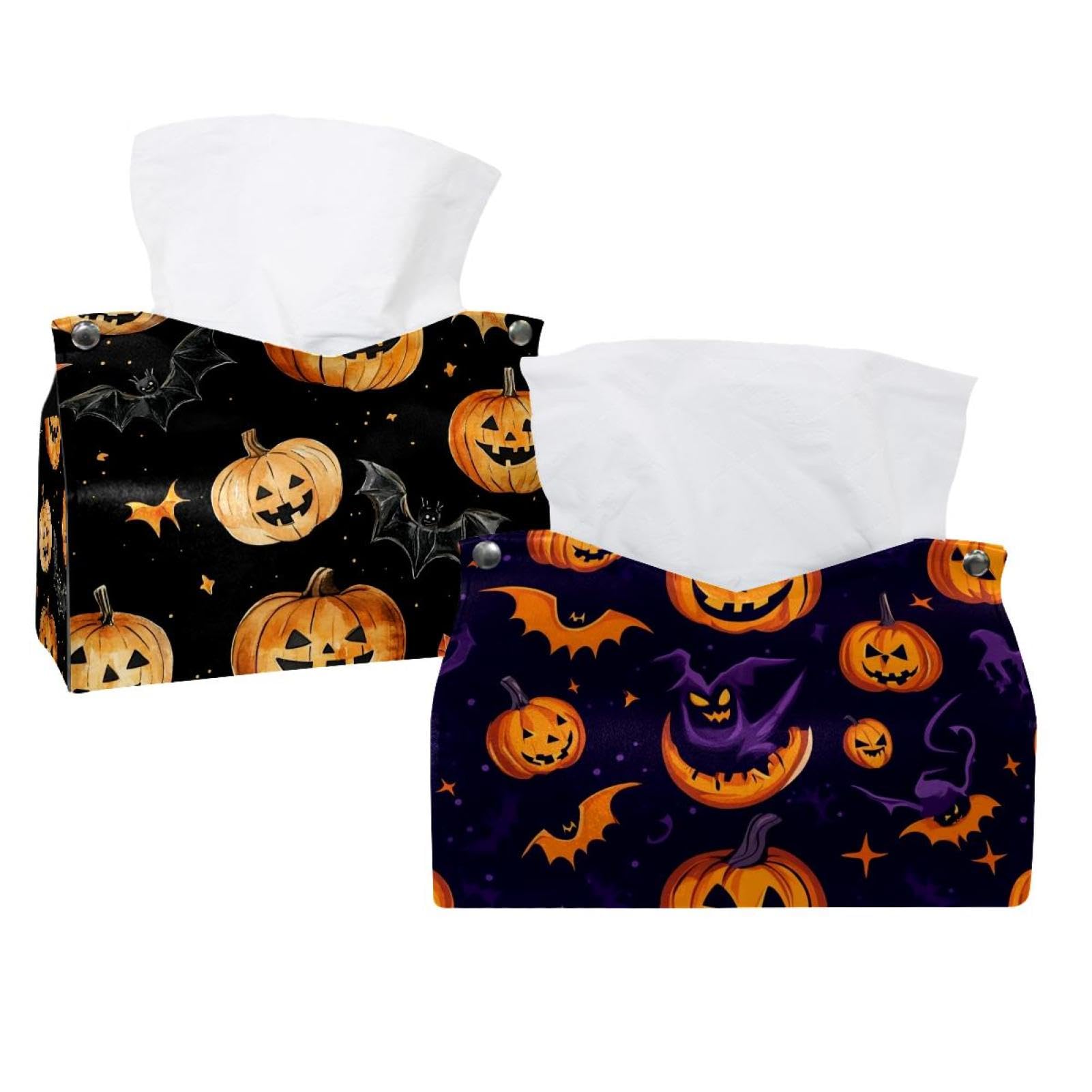 Boîte à mouchoirs en cuir citrouille d'Halloween pour salle de bain