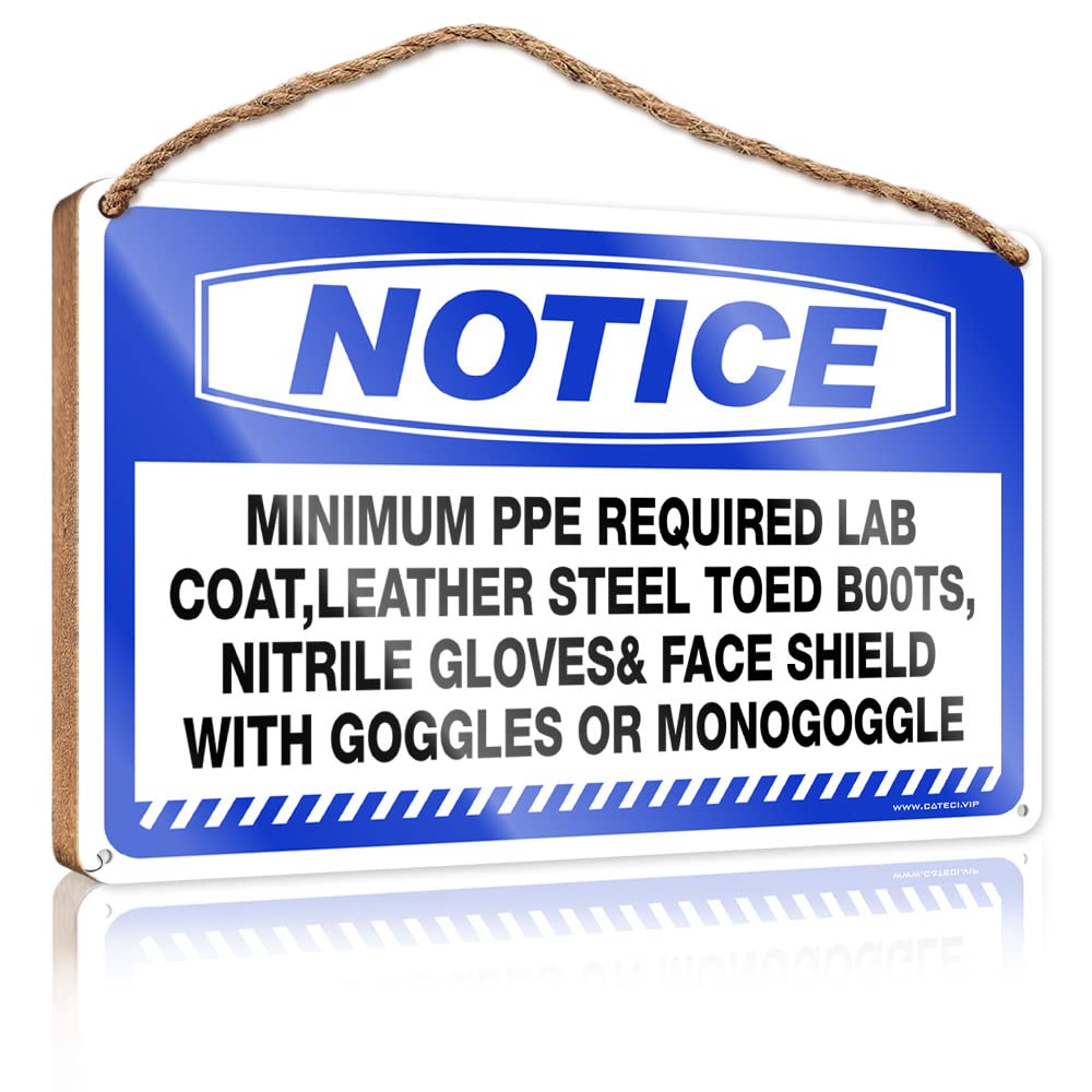 HELIOFORGE Funny Wooden Signs Notice Minimum Ppe Required Lab Coat Wooden Sign(15X28CM)