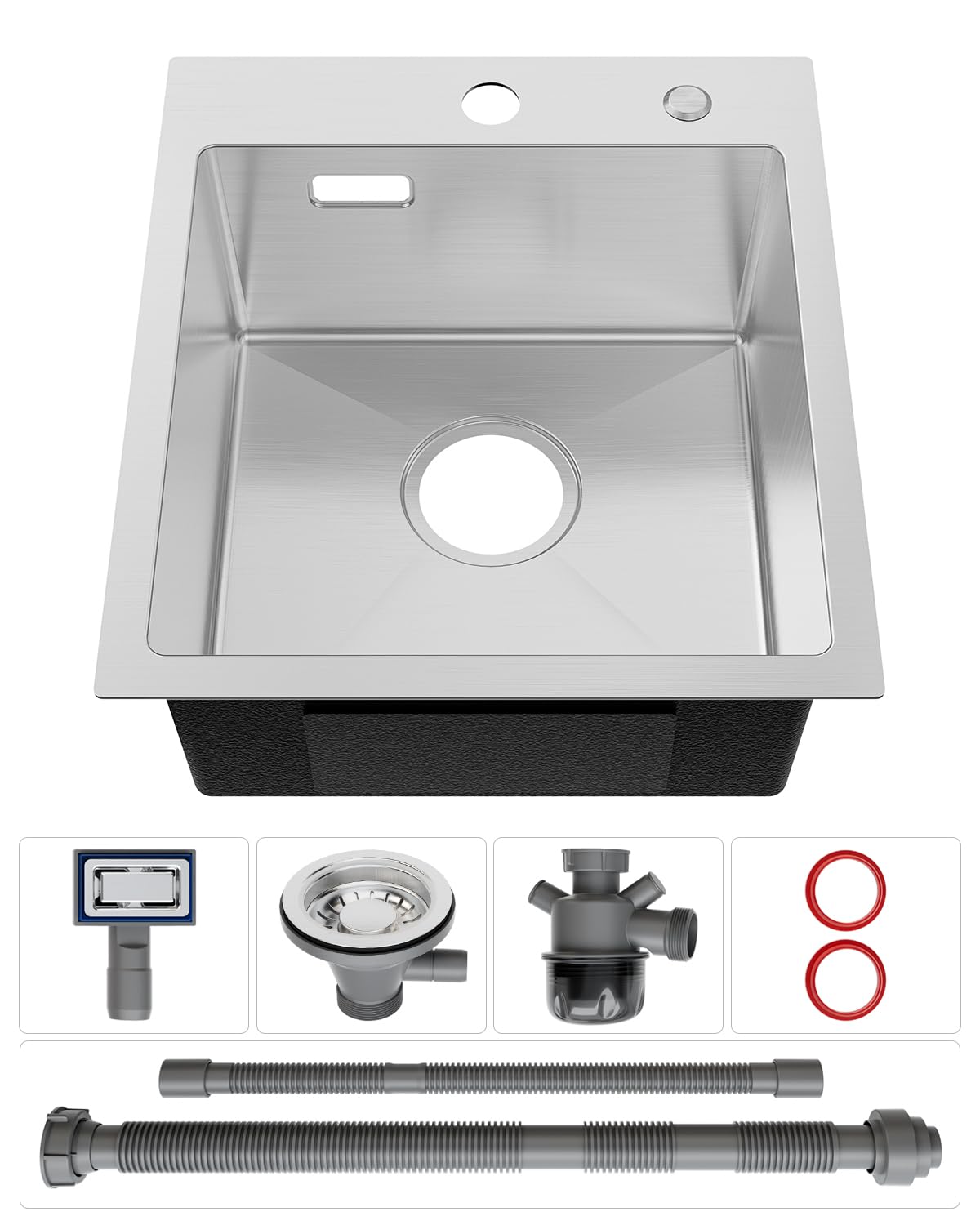 Evier Cuisine 1 Bac 40x45cm, Evier Inox avec Siphon et Trop-plein, Lavabo Cuisine sous Plan, Petit Cuve Simple pour Meubles Bas de 40 cm