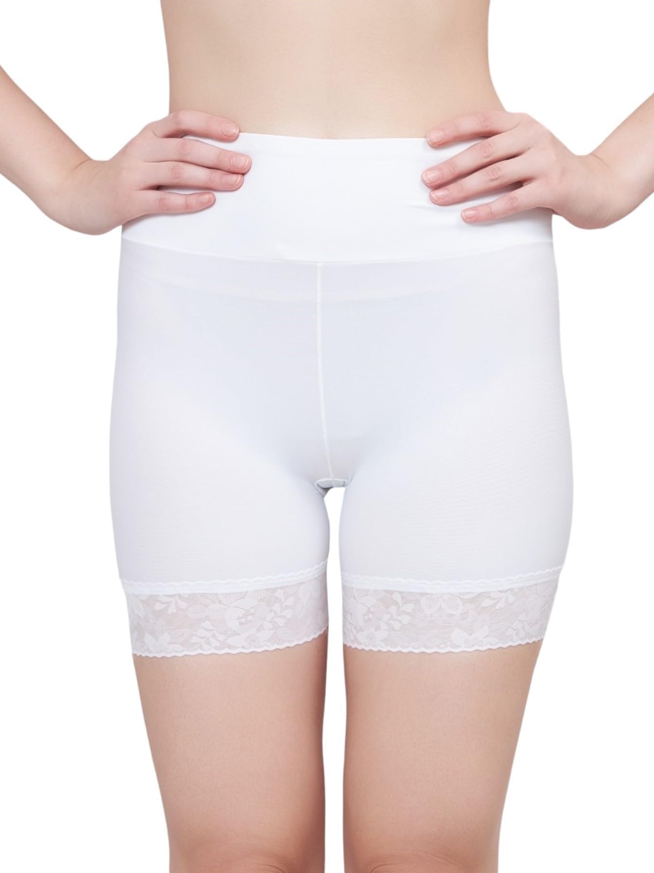 – Women's Lace Trimmed Anti-Chafing Slip Shorts Seamless Mid-Thigh Boyshorts Underwear, Size S To L