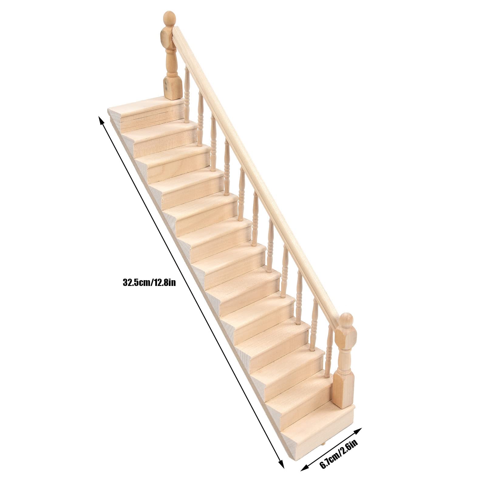 Cocoarm Scala in Miniatura per Casa delle Bambole in Betulla, Scala 1/12, 32,5 X 6,7 Cm, Angoli Arrotondati Lucidi, Design Non Verniciato, per Esposizione di Oggetti di Artigianato per Case delle