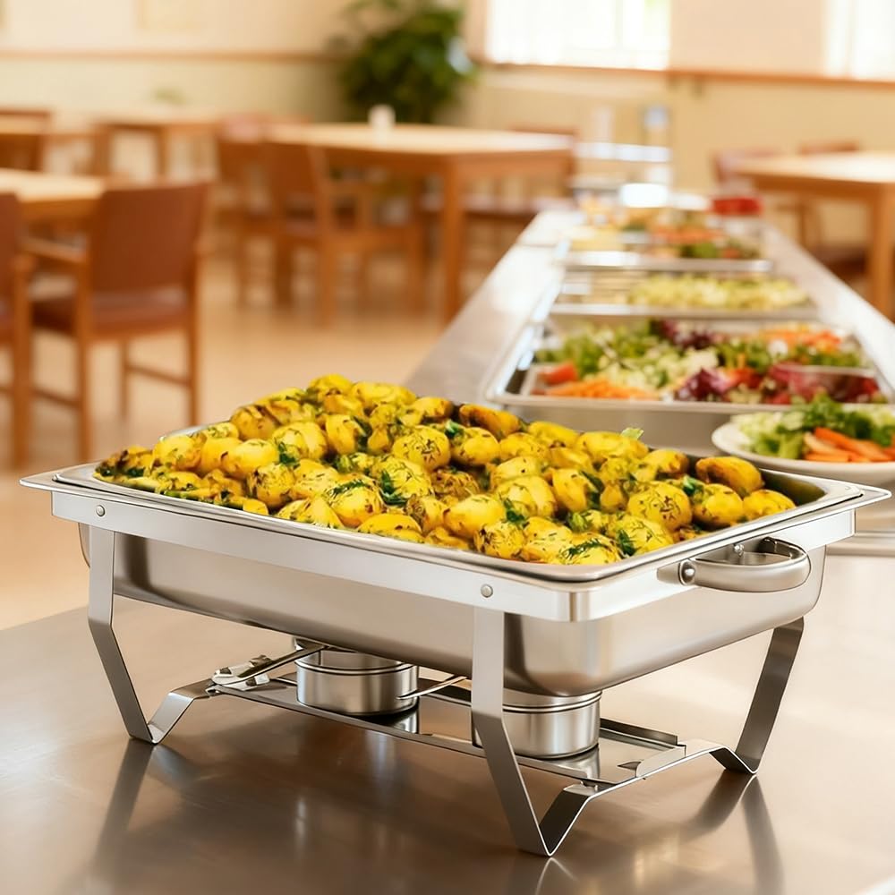 OHMG Chauffe Plat,Chafing Dish ou rechaud en INOX Alimentaire pour Buffet/Bain Marie Professionnel/Maintien au Chaud/Traiteur/hôtel/Restaurant - Acier Inoxydable (3 Compartiments, 55 * 35.5 * 26cm)