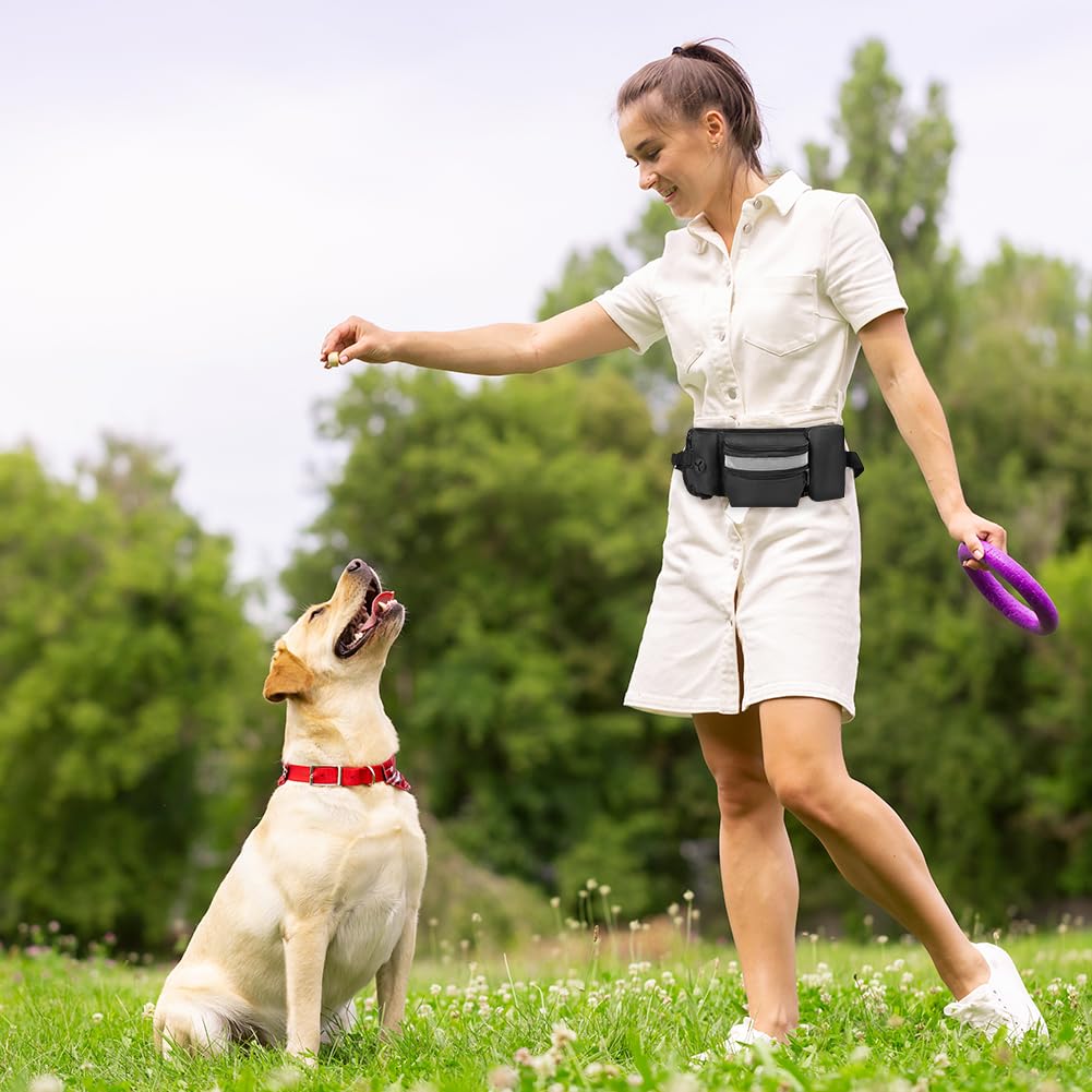 Aomig Borsa per cani 3 in 1: ciotola pieghevole, clicker e marsupio regolabile per passeggiate e allenamento a mani libere